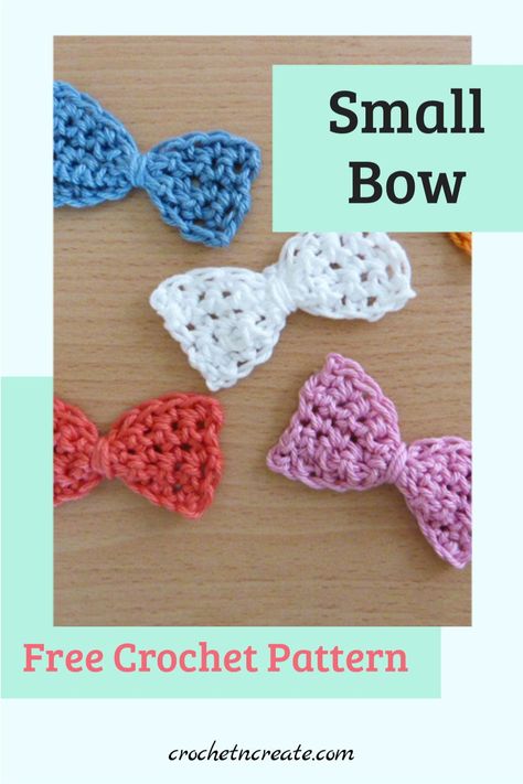 Crochet Small Bows Free Pattern, Crochet Small Bow, Crocheted Bows Free Pattern, Small Crochet Bows Free Pattern, Crochet Bow Free Pattern, Small Crochet Applique Patterns Free, Dog Jacket Pattern Free, Crochet Bowtie, Crocheted Bows