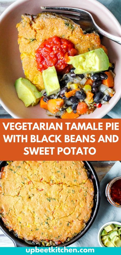 Black Beans Sweet Potato, Sweet Potato And Corn, Vegetarian Tamales, Black Bean Sweet Potato, Tamale Pie Recipe, Vegan Tamales, Tamale Casserole, Corn Tamales, Cubed Sweet Potatoes