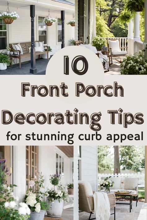 Stunning front porch styling Big Front Porch Ideas, Porch Decorating Ideas For Summer, Front Porch Decoration Ideas, Front Porch Styling, Summer Curb Appeal, Front Porch Refresh, Porch Styling, Porch Decoration Ideas, Porch Refresh