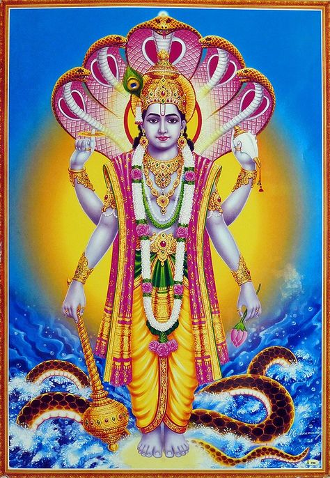 Lord Vishnu (Reprint on Paper - Unframed) Lord Balaji, Lakshmi Images, Art Sacre, Lord Vishnu Wallpapers, Hindu Mythology, Lord Krishna Wallpapers, The Hindu, Indian Culture, Lord Vishnu