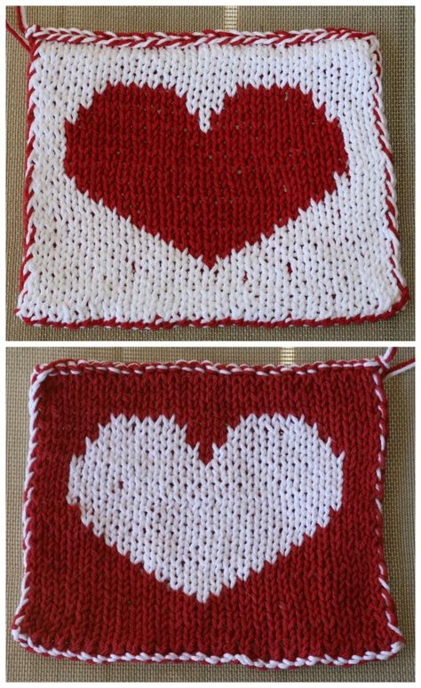 Knit Heart Sweater Pattern, Double Knit Potholder Pattern Free, Double Sided Knitting Patterns Free, Double Knitting Patterns Free, Bench Cushion Ideas, Double Sided Knitting, Heart Blanket Pattern, Free Knit Pattern, Knitted Heart Pattern