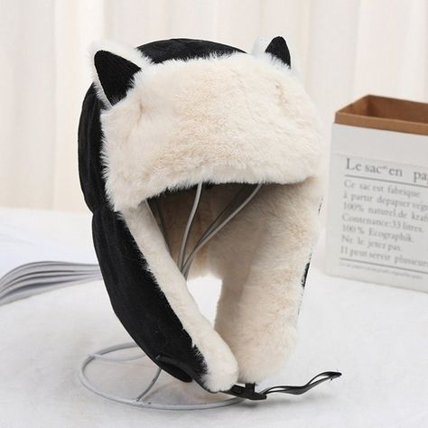 Cute Cat Ears Russian Hat - Premium Cotton - Street-ready - Harajuku district style Material: Cotton Size: 28.0 cm x 22.0 cm x 7.0 cm Head circumference: 55-59cm Cat Ears Cap, Russian Cat, Cat Ears Hat, Russian Hat, Gatto Carino, Výtvarné Reference, Ear Flap Hats, Warm Winter Hats, Cat Hat