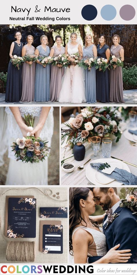 Neutral Wedding Color Schemes, Neutral Fall Wedding, Navy Bridal Bouquet, Mauve Wedding Colors, Fall Wedding Trends, Burgundy Wedding Colors, Mauve Bridesmaid, Wedding Color Palettes, Wedding Color Pallet