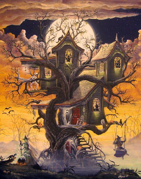 Halloween tree house Halloween Imagem, Haunted Tree, Photo Halloween, Carte Halloween, Baba Yaga, Witch House, Halloween Vintage, Halloween Images, Witch Art