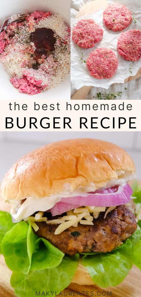 You won’t believe how delicious these homemade burger patties are! They’re moist, packed with flavour, and only take 30 minutes to make, so cooking at home has never been easier. Homemade Beef Patties, Moist Burger Recipe, Best Homemade Burgers Patties Recipe, Easy Burger Patty Recipe, Home Made Burgers Patties Beef, Hamburger Patty Recipe Homemade, Homemade Burgers Patties Recipe, How To Make Burger Patties, Best Homemade Burgers Patties