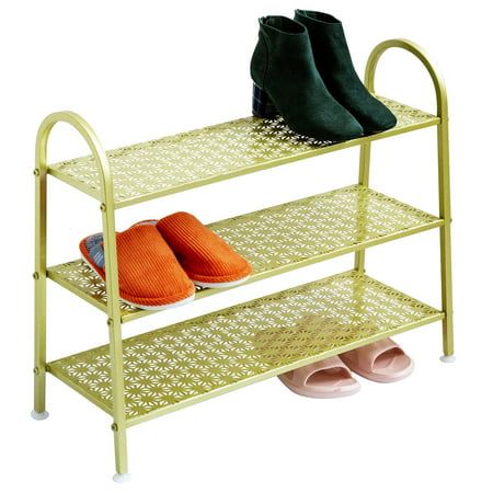 3 Tiers Gold Shoe Rack Stand, Shoe Organizer Boots Rack Apartment. Gold 3 Tier Shoe Rack, Shoe Organizers and Storage. Keep your shoes organized and floors clean. This small and narrow shoe rack will hold up to 9 pairs on top and 3 slippers beneath. CLOSET SHOE RACK ORGANIZER - The size is 24.6 x 9.25 x 20 this size provides and creates additional storage in your home. Dress shoes, sneakers and heels for women can be safely stored and protected. Provides a place for boots for women and boots for Entryway Apartment, Industrial Shoe Rack, Small Shoe Rack, Rotating Shoe Rack, Gold Shoe, Boot Organization, Narrow Shoe Rack, Shoe Rack Organizer, Champagne Gold Color