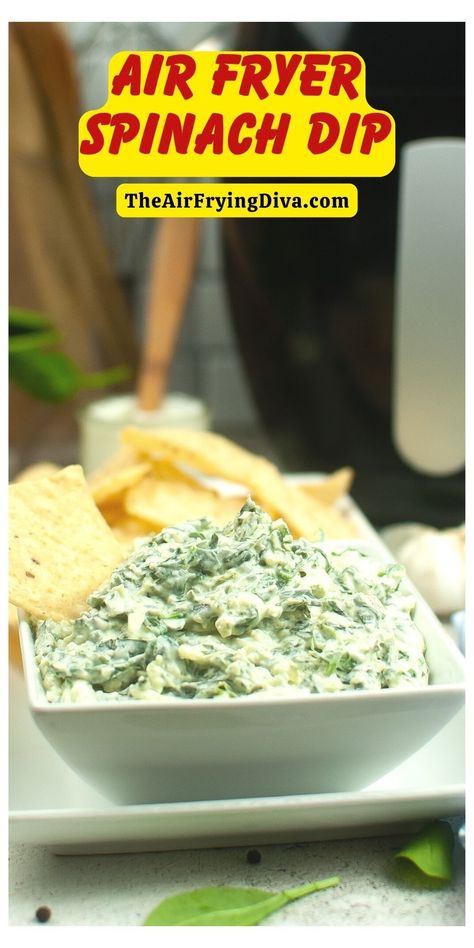 Air Fryer Spinach Dip, an easy and delicious appetizer recipe that is creamy and flavorful conveniently air fried in about 6 minutes. Read more at: https://theairfryingdiva.com/air-fryer-spinach-dip/ #airfryerrecipe #airfryappetizer #airfried #spinachdip Air Fried Spinach, Air Fryer Spinach, Best Spinach Dip, Fried Spinach, Creamy Spinach Dip, Spinach And Artichoke Dip, Spinach Dip Recipe, Classic Appetizers, Air Fry Recipes