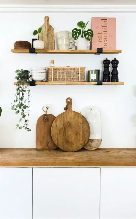 Kitchen Shelves Decor Ideas, Styling Kitchen Shelves, Kitchen Floating Shelves Decor, How To Decorate Kitchen Shelves, Kitchen Shelving Unit, Kitchen Shelf Styling, Floating Kitchen Shelves, Anthropologie Kitchen, Kitchen Floating Shelves