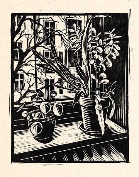 Woodcut Illustration, Woodcut Art, Linoleum Print, Linocut Printmaking, Lino Art, Flowers In A Vase, Relief Printing, Linocut Art, Woodcuts Prints