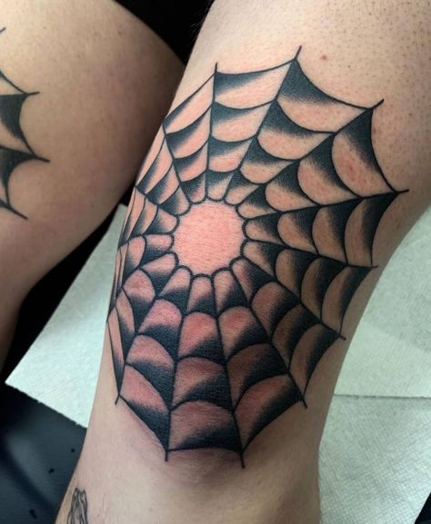 Traditional Spider Web Tattoo Design, Tattoo Spiderweb, Spiderweb Knee Tattoo, Traditional Spider Web Tattoo, Web Knee Tattoo, Bird Tattoo Neck, Spiderweb Tattoo, Spider Web Tattoo, Spiderman Web