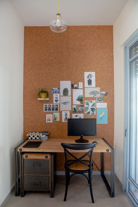 Cork Board Above Desk, Writer's Office, Studio Workspace, Deco Living, Cork Wall, Study Nook, Space Bedroom, Wall Desk, Storage Tips