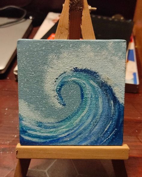 Acrylic wave painting on 4x4 canvas 4x4 Canvas Painting Ideas, Acrylic Wave Painting, Canvas Painting Ideas, Wave Painting, Blue Painting, Canvas Art Painting, Painting Ideas, Canvas Painting, Art Painting