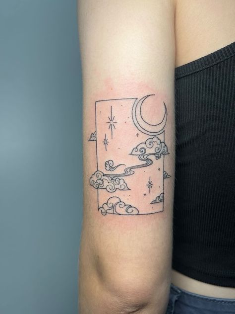 Universe Minimalist Tattoo, Head In Space Tattoo, Tattoo Artist Style, Men's Tattoo Ideas, Universe Tattoos, Men's Tattoo, I Want A Tattoo, Whimsical Tattoos, Space Tattoo