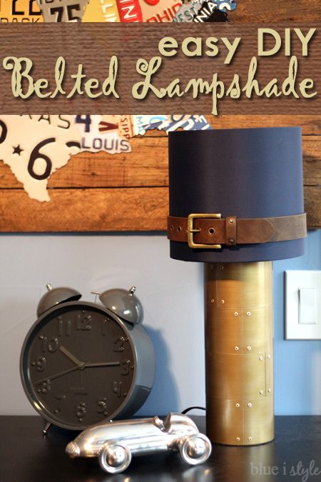 {decorating with style} DIY Belted Lampshade | Blue i Style Argyle Wall, Leather Lampshade, Gentlemans Lounge, Lampshade Diy, Diy Belts, Big Boy Bedrooms, Upcycled Projects, Boy’s Room, Masculine Design