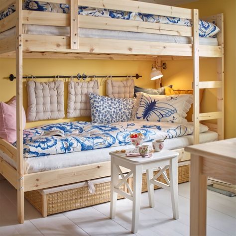 Getting big ideas into a small, shared bedrooms - IKEA Ikea Mydal, Bunk Bed Decor, Small Shared Bedroom, Pine Bunk Beds, Ikea Bunk Bed, Bunk Bed Storage, Murphy Bed Ikea, Kids Shared Bedroom, Best Home Interior Design