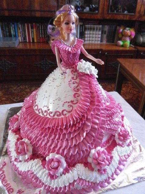 Barbie Themed Cake, Barbie Dress Cake, Doll Cake Designs, Princess Doll Cake, Barbie Doll Birthday Cake, Barbie Doll Cake, Teddy Cakes, Pink Cakes, Doll Birthday Cake