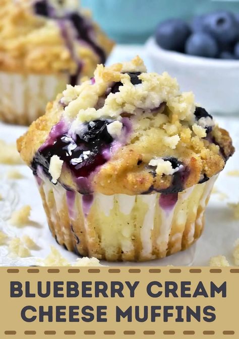 Blueberry Cream Cheese Muffins Blueberry Cheesecake Muffins, Blueberry Cream Cheese Muffins, Blueberry Desserts Recipes, Cheesecake Muffins, Best Blueberry Muffins, Cream Cheese Muffins, Filled Muffins, Blueberry Desserts, Blueberry Cream Cheese