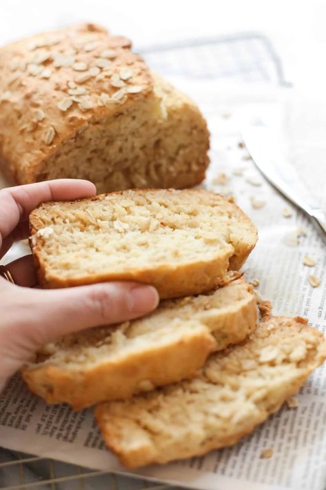 A moist, gluten-free quick bread made with oats and honey. No yeast required for this recipe, and you'll get tender, fluffy bread every single time. Delicious on its own, or spread with butter and jam. Bake a loaf of this honey oat bread today! Honey Oat Quick Bread, Oat Quick Bread, Gluten Free Quick Bread, Gf Cooking, Honey Oat Bread, Honey Bread, Gf Food, Bread Dishes, Pain Sans Gluten