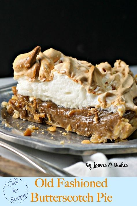 This old fashioned recipe for butterscotch pie is right from Gerschuh's restaurant. Homemade with a pudding type filling like something your grandma, Pioneer Woman, Trisha Yearwood or Paula Deen would make. It is the BEST! #butterscotchpie #bestbutterscotchpie #homemadebutterscotchpie #scratchbutterscotchpie #gerschuhsbutterscotchpie Butterscotch Torte, Butterscotch Pie, Trisha Yearwood, Good Pie, Thanksgiving Pies, Hello Fashion, Pumpkin Pecan, Sweet Pie, Pie Cake