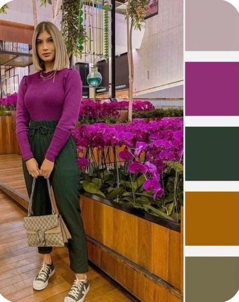 Magenta Outfits, Magenta Outfit, Green Pants Outfit, Combination Dresses, Colour Combinations Fashion, Color Combos Outfit, Trendy Outfit Ideas, Color Blocking Outfits, Color Combinations For Clothes