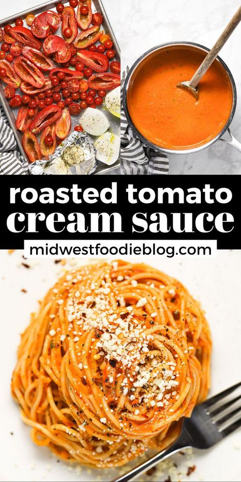 Oven Roasted Tomato Pasta, Fresh Tomato Cream Sauce, Roasted Tomato Pasta Recipes, Roasted Tomato Pasta Sauce, Tomato Cream Sauce Pasta, Roast Tomatoes, Pink Pasta, Roasted Tomato Pasta, Fresh Tomato Pasta