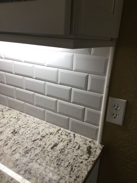 3×6 beveled edge subway tile backsplash Odessa, Florida | CERAMICTEC UPDATES: Schluter Tile Edge, White Subway Tiles Kitchen Backsplash, White Subway Tile Kitchen, White Subway Tile Bathroom, Tile Edge Trim, Beveled Subway Tile, Subway Tile Backsplash Kitchen, Subway Tile Kitchen, White Subway Tiles