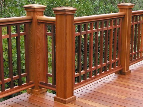 Cedar Quick Clad Post Sleeve - 40'' | Woodway Products Bungalow Porch Railing, Cedar Deck Railing, Wooden Balcony Railing, Craftsman Porch Railing, Awesome Decks, Japanese Exterior, Wooden Railing, Deck Handrail, Porch Railing Designs