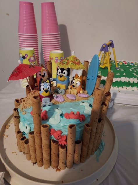 Bluey Beach Cake, Beach Theme Birthday, Beach Cake, Beach Cakes, Fourth Birthday, Theme Birthday, Third Birthday, Beach Theme, Cake Creations