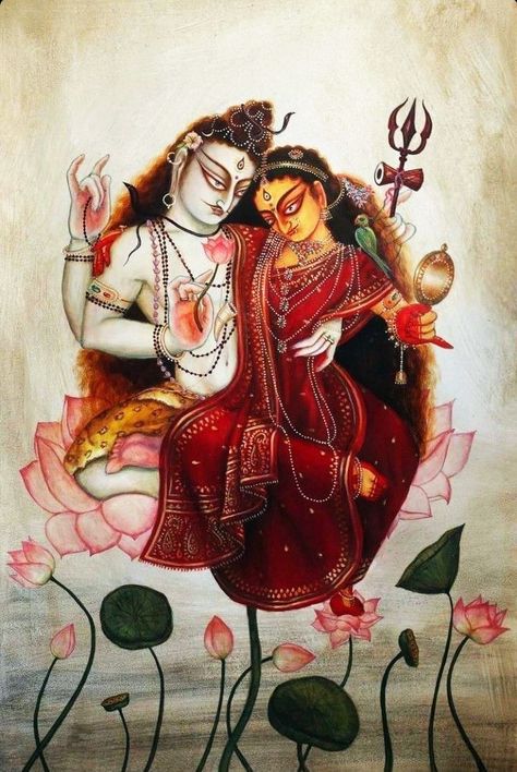 kalighat Shiva Shakti Painting, Shakti Painting, Painting Folk Art, Backpiece Tattoo, Buddhist Art Drawing, Bengali Art, Shiv Shakti, Durga Painting, Indian Art Gallery