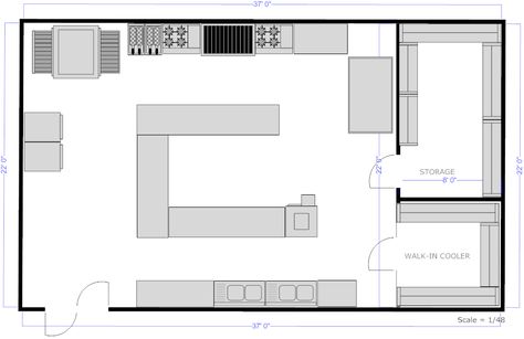 Kitchen Plan Example - Restaurant Restaurant Kitchen Plan, Restaurant Kitchen Floor Plan, Commercial Kitchen Floor Plan, Restaurant Kitchen Layout, Commercial Kitchen Layout, 3d Restaurant, Cafeteria Plan, Restaurant Floor Plan, Restaurant Kitchen Design