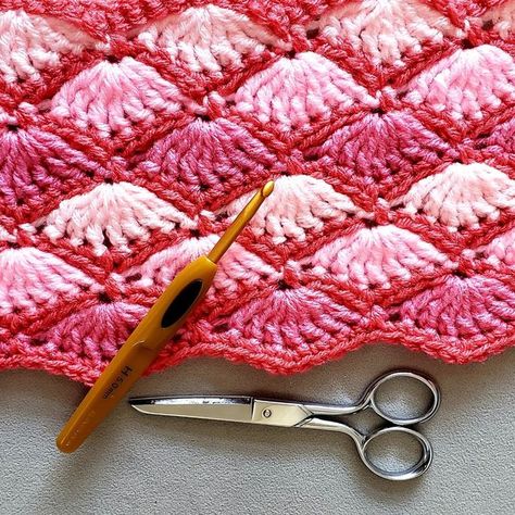 Yarnspirations on Instagram: "C'mon Barbie, Let's Go Party! This summer Barbie took the world by storm, and inspired @markathibodeau to create this gorgeous pink shell blanket! We 💗 it! Yarn: @redheartyarns Super Saver in Flamingo, Perfect Pink, Baby Pink, Petal Pink and Perfect Pink #ILikePink #BarbieCore #Crochet #YarnLove #RedHeartYarns #CrochetCreators #MenWhoCrochet #CrochetAllDay #Yarnspo" Crochet Barbie Blanket, Super Saver, Crochet Blanket Designs, Perfect Pink, Red Heart Yarn, Crochet Stitches Patterns, Blanket Pattern, Crochet Yarn, Baby Pink