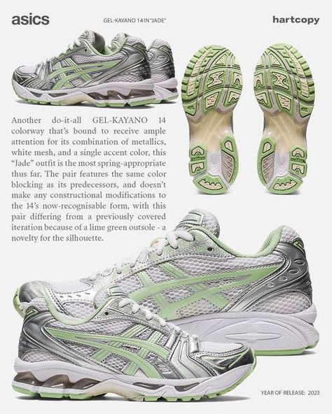 Hartcopy on Instagram: "🍏 green on the GEL-Kayano 14 again. @asics_sportstyle is in its bag." Asics Gel Kayano Outfit, Asics Aesthetic, Green Asics, Asics Outfit, Asics Kayano, Asics Running Shoes Womens, Green Instagram, Goblincore Aesthetic, Asics Sportstyle