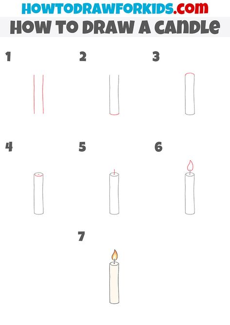 How To Draw A Candle Step By Step, Easy Candle Drawing, How To Draw Candles, How To Draw A Candle, Draw A Candle, Icing Videos, Drawing Classes For Kids, Lilin Aroma, Candle Labels Design