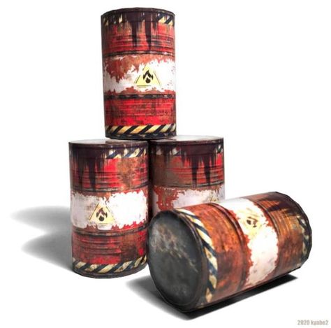 PAPERMAU: Dirty Oil Barrels Paper Models In 1/12 Scale - by Kyabe2 Craft Oil Barrel, Oil Drum, Red Brick House, Old Factory, Green Blue Purple, Medieval Castle, Red Bricks, Art Table, Paper Models