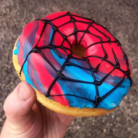 Spider-Man doughnuts available in all stores today and tomorrow! 🍩🕸🕷 #doughnotts #donut #doughnut #nottingham #derby #leicester #cake… Spiderman Donuts Ideas, Spiderman Eating, Spider Man Cupcakes, Red Frosting, Spider Treats, Spider Man Face, Spider Man Mask, Spiderman Cupcakes, Spider Man Cake