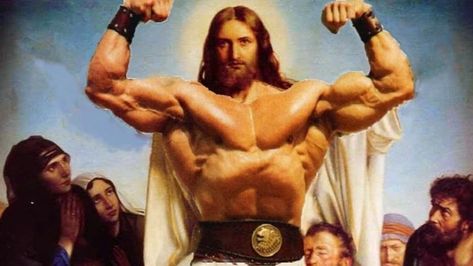 Jesus is absolutely jacked Aesthetics Bodybuilding, Bra Storage, Gym Wallpaper, Amazing Wallpaper, Gym Art, Double Down, Gym Memes, Christian Memes, Funny Dude