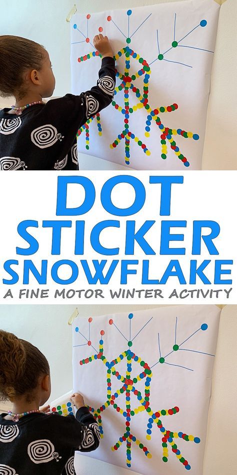 Dot Sticker Snowflake – HAPPY TODDLER PLAYTIME Here is an easy to set up fine motor winter activity. Let your toddler or preschooler decorate a snowflake using dot stickers! Includes step by step guide to draw a snowflake! Snowflake Art, January Activities, Winter Activities Preschool, Snowflake Sticker, Snowflake Craft, Preschool Fine Motor, Winter Activities For Kids, Winter Preschool, Winter Crafts For Kids