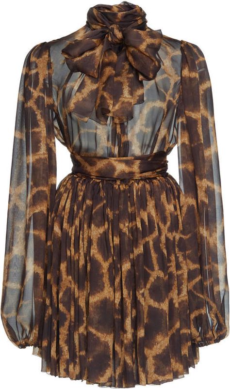 Animal Print Mini Dress, Long Sleeve Chiffon Dress, Chiffon Mini Dress, Animal Print Fashion, Classy Dress Outfits, Silk Mini Dress, Animal Print Dresses, Mode Style, Classy Dress