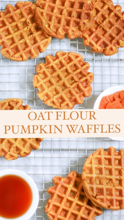 Healthy pumpkin waffle recipe made with oat flour. Pumpkin Waffles Easy, Pumpkin Waffle Recipe, Banana Chocolate Muffins, Pumpkin Waffles Recipe, Waffle Recipe Healthy, Pumpkin Spice Waffles, Oat Flour Recipes, Oats Recipes Breakfast, Healthy Waffles