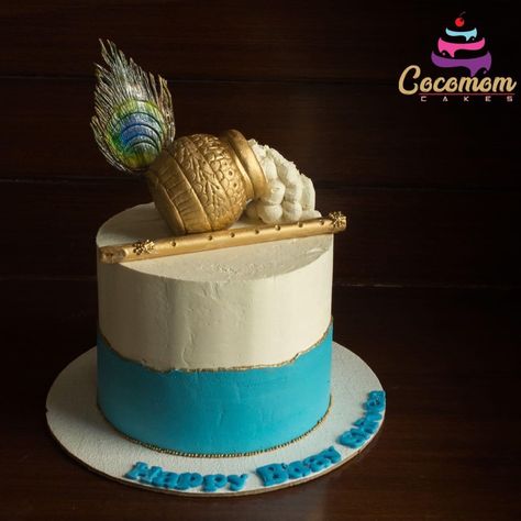 Janmashtami cake Janmashtami Theme Cake, Janmashtami Cake Ideas Simple, Matki Cake For Janmashtami, Janmashtami Cake Design, Janmashtami Cake Ideas, Janmashtami Food, Peacock Theme Cake, Krishna Theme Cake, 75 Birthday Cake