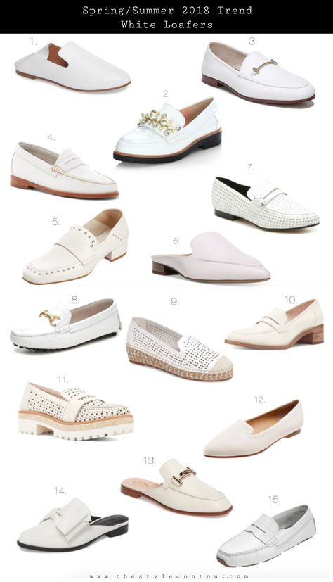 Fashion Forecast: White Loafer Trend 2018 - The Style Contour White Loafers Outfit Women, White Loafers Outfit, Loafers Shoes Outfit, Loafer Styling, Loafers Trend, White Flat Shoes, White Loafers, Shoe Trend, Loafers Outfit