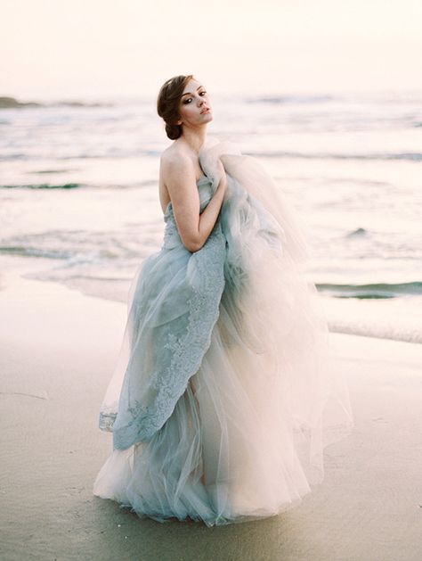 Blue wedding dress with tulle | A Truly Special Something Blue: Your Wedding Dress? via @onefabday Romantic Beach Wedding, Colored Wedding Dress, Wedding Sparrow, Beach Wedding Inspiration, Blue Wedding Dresses, Wedding Dress Shoes, Gray Weddings, Best Wedding Dresses, Colored Wedding Dresses