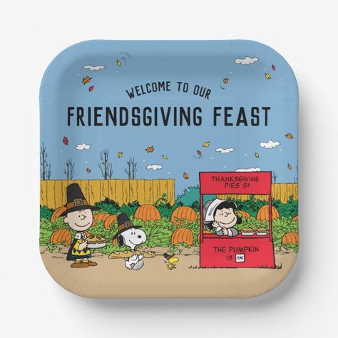 Charlie Brown Thanksgiving Feast, Peanuts Thanksgiving, Friendsgiving Feast, Charlie Brown Thanksgiving, Thanksgiving Plates, Thanksgiving Paper, Peanuts Charlie Brown, Thanksgiving Pies, Cute Paper