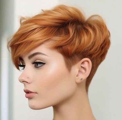 Auburn Pixie Haircut, Auburn Pixie, Pixie Long Bangs, Short Curly Hairstyles For Women, Pixie Haircut Styles, New Hair Look, Funky Short Hair, Chic Short Hair, Short Hair Trends