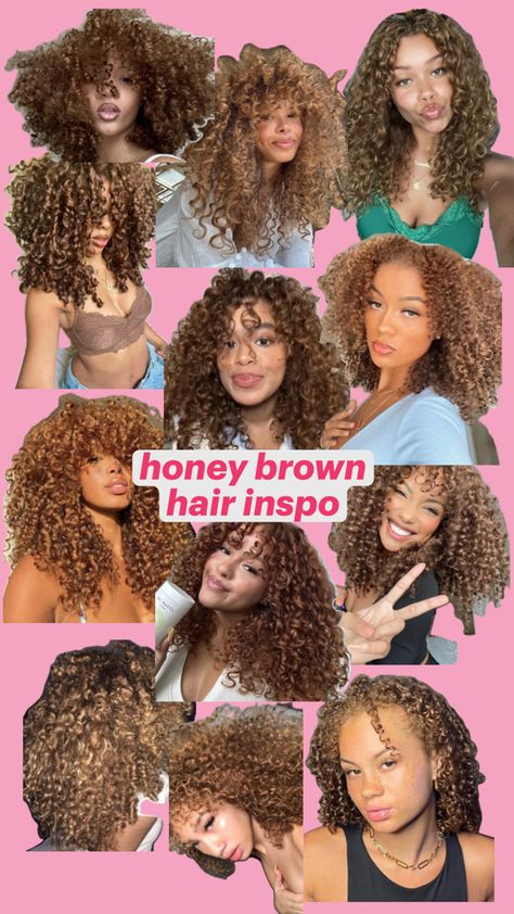 inspo🍯 Dyed Curly Hair, Brown Curls, Chocolate Hair, Dyed Natural Hair, Honey Brown, Color Inspo, Hair Inspo Color, Gold Hair, Dream Hair