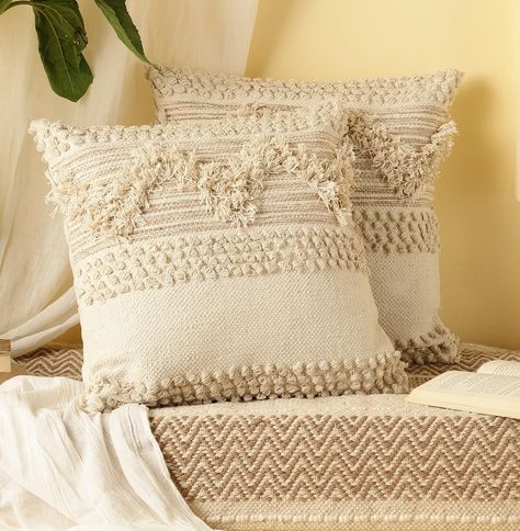 PRICES MAY VARY. Cotton BOHO PILLOW COVERS DESIGN & SIZE: This tufted throw pillow cover has a designer look and feel, will stands out in the mix. Fantastic quality will absolutely exceed your expectations. A textile fabric with an interesting and tribal design. 18x18 Inches, Shape- Square, Closure Type- Hidden Zipper, 100% pure cotton breathable fabric. LUXURY & DURABLE: Neutral Accent Throw pillow cover for couch own unique designs and look multi-textured. There is a woven rope pattern in the Coastal Boho Pillows, Throw Pillows Neutral, Neutral Accent Pillows, Throw Pillows Boho, Boho Pillow Covers, Couch Bedroom, Living Room Farmhouse, Boho Throw Pillow, Rope Pattern