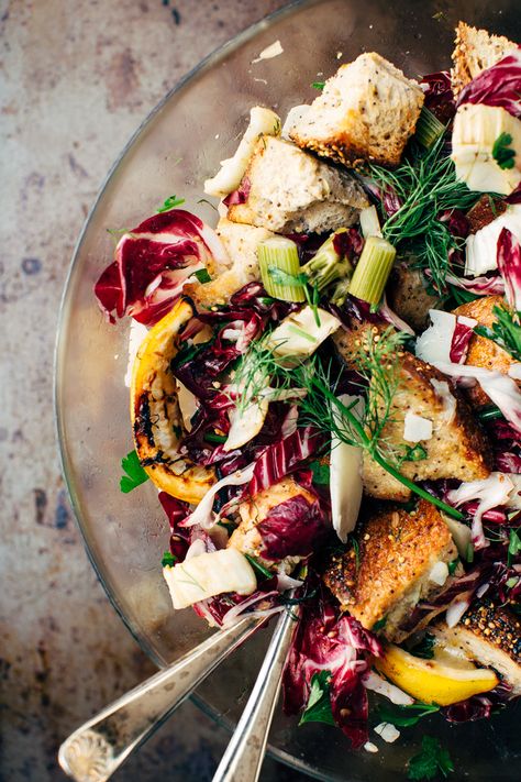 Roasted Fennel Panzanella + a Giveaway! Roasted Fennel Salad, Salad With Olives, Healthy Picnic Foods, Healthy Picnic, Yummy Bread, Roasted Fennel, Manchego Cheese, Bread Salad, Fennel Salad