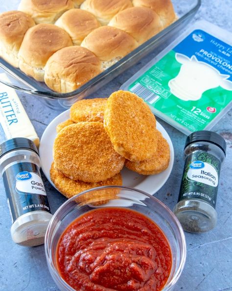 Chicken Patty Sliders, Frozen Chicken Patties Recipes, Tyson Chicken Patties, Chicken Parmesan Sliders Recipe, Chicken Parmesan Sliders, Crockpot Chicken Parmesan, Southern Comfort Recipes, Easy Crockpot Chicken, Family Fresh Meals