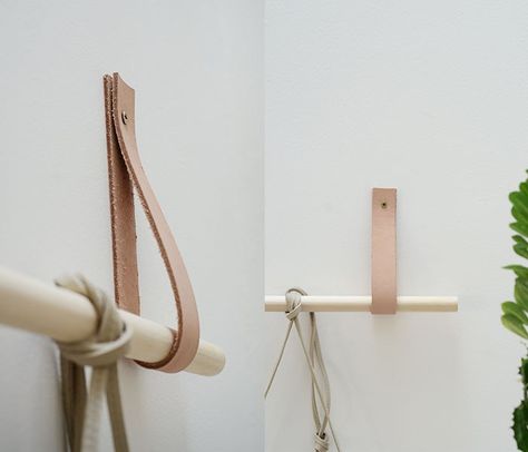 MICROTREND : diy leather handles for home Diy Leather Handle, Garderobe Diy, Diy En Cuir, Curtain Hangers, Curtain Rod Holders, Towel Rod, Curtain Holder, Curtain Pole, Masonry Wall