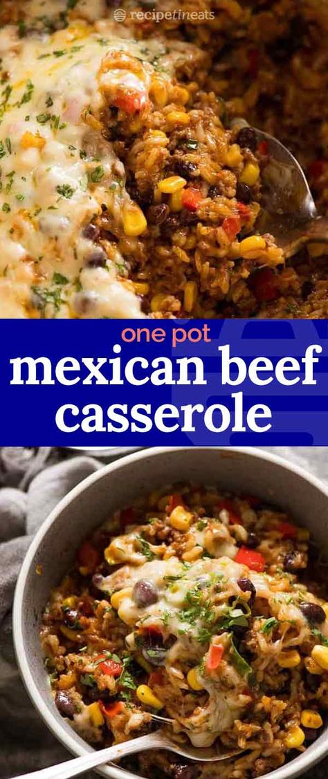 No more boring beef mince recipes….. Kick off the week with THIS flavour packed Mexican Ground Beef Casserole!! With corn, capsicum/bell peppers and black beans, this rice casserole is juicy, cheesy, and packed with big Mexican flavours. One pot, quick dinner idea that’s on the table in 30 minutes! Beef Mince Recipes, Casserole With Corn, Mexican Beef Casserole, Mexican Ground Beef Casserole, Casserole With Rice, Mexican Ground Beef, Minced Beef Recipes, Minced Meat Recipe, Mexican Beef